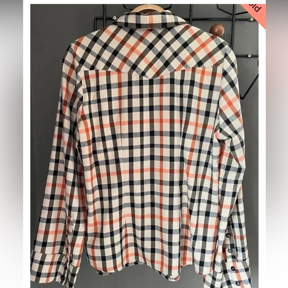Baum und Pferdgarten Women's Checkered Button Down Shirt - Black, White, Orange - Picture 3 of 6